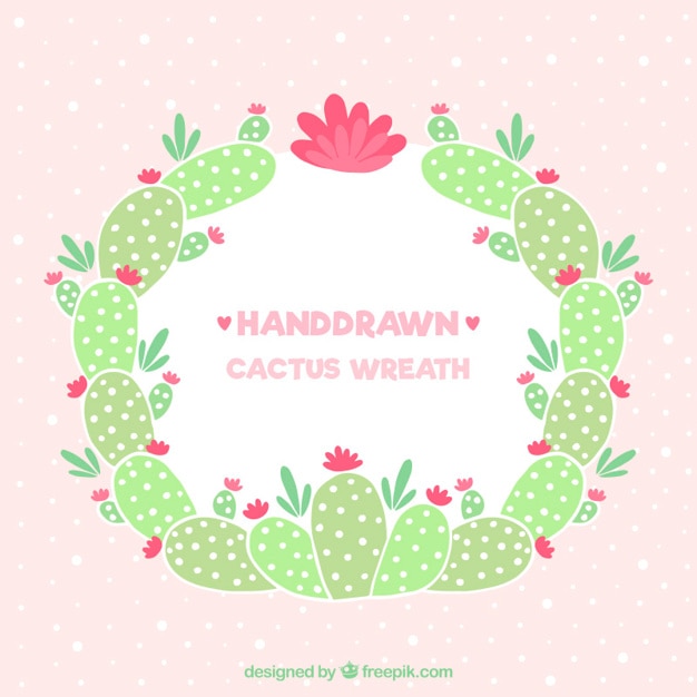 Free Vector hand drawn ornamental cactus wreath