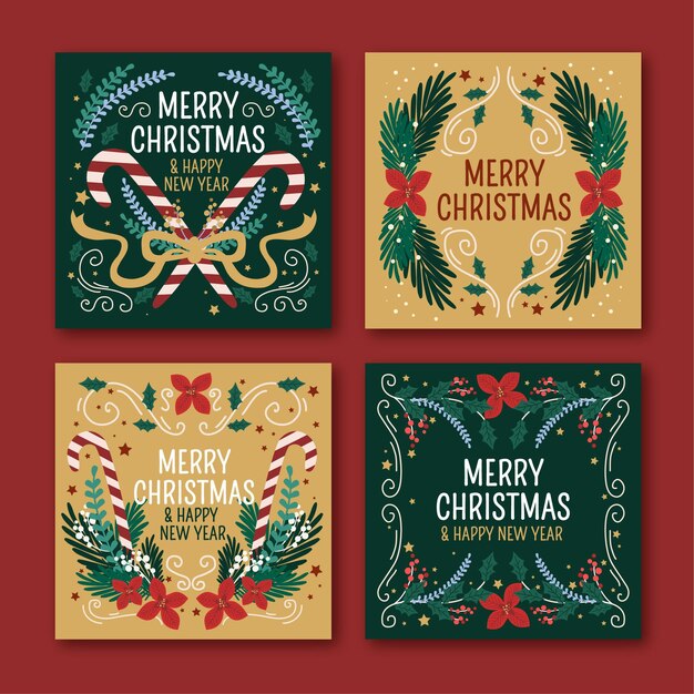 Hand drawn ornamental christmas cards collection