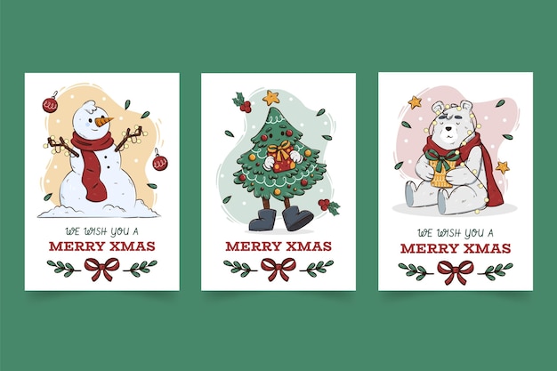 Hand drawn ornamental christmas cards collection