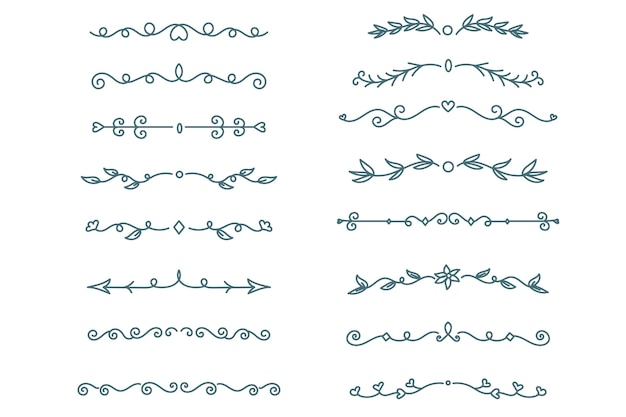 Free vector hand drawn ornamental divider on white background pack