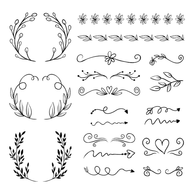 Hand drawn ornamental element set