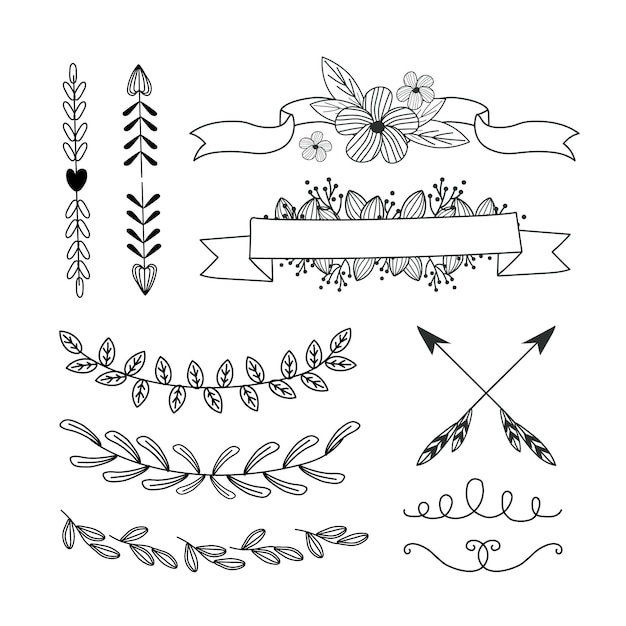 Hand drawn ornamental element set