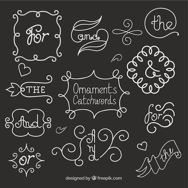 Hand drawn ornaments and cartchword in blackboard effect