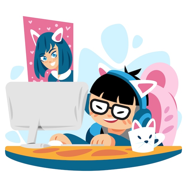 Free Vector hand drawn otaku illustration