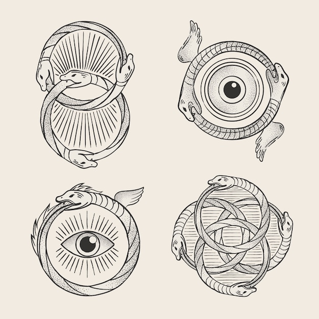 Hand drawn ouroboros symbols