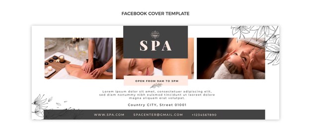 Hand drawn outline spa social media cover template