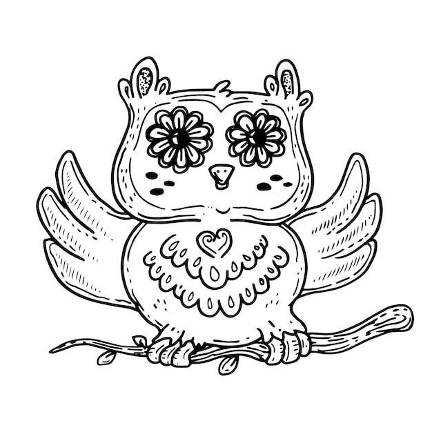 Hand drawn owl outline illustration