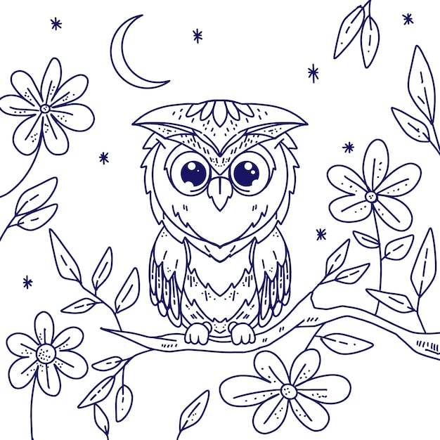 Hand drawn owl outline illustration