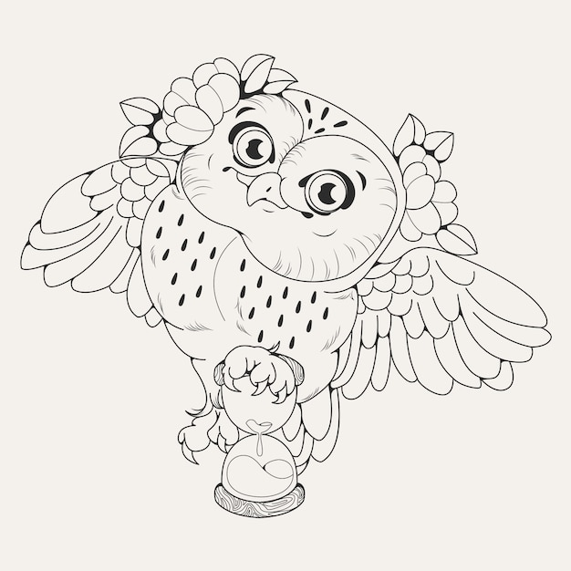 Hand drawn owl outline illustration