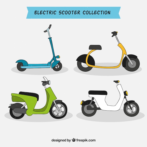 Hand drawn pack of electric scooters