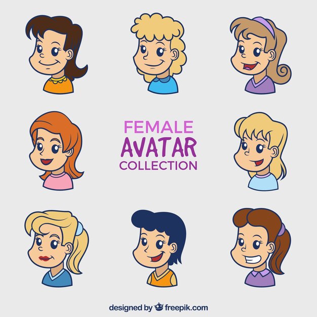 Hand drawn pack of female avatars