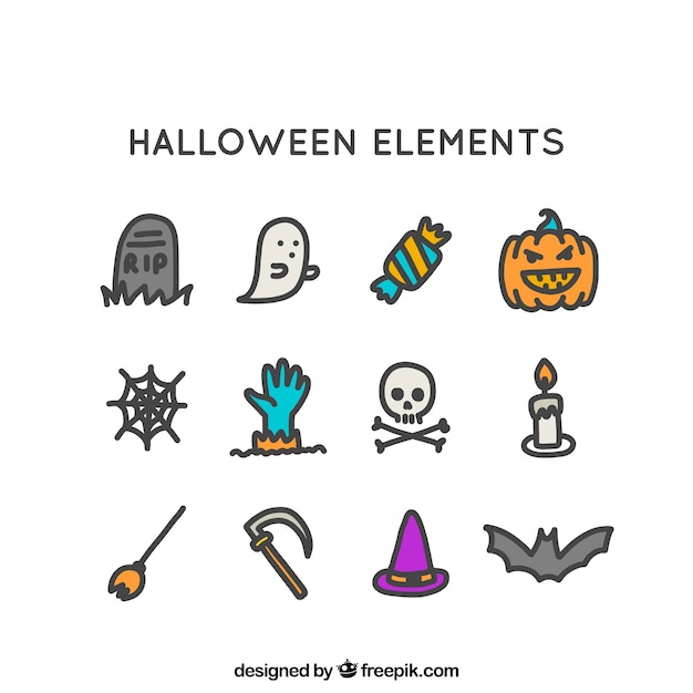 Hand drawn pack of halloween elements