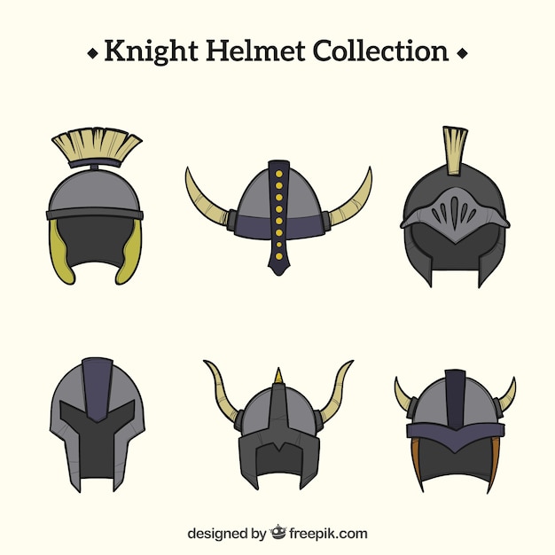 Free Vector hand drawn pack of knight helmet