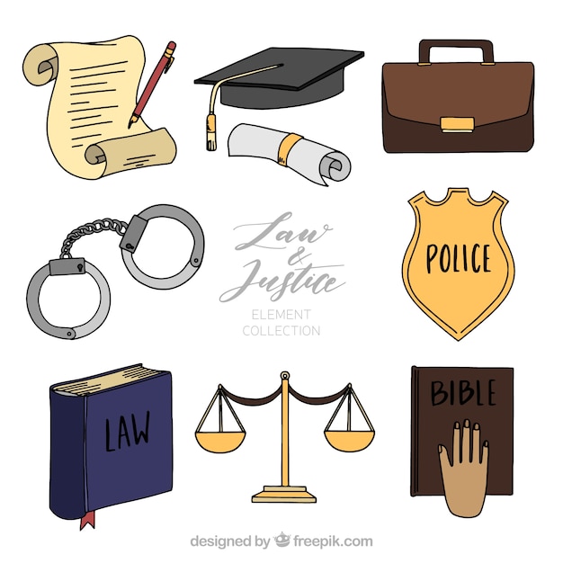 Free Vector hand drawn pack of law and justice elements