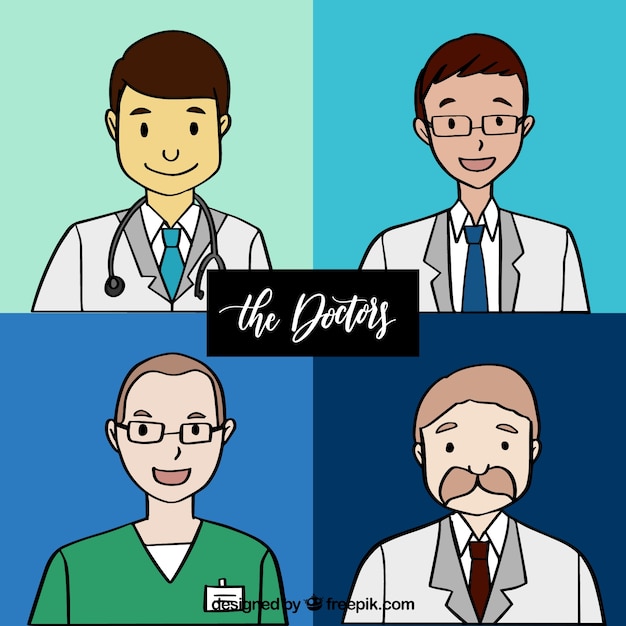 Free vector hand drawn pack of professional doctors