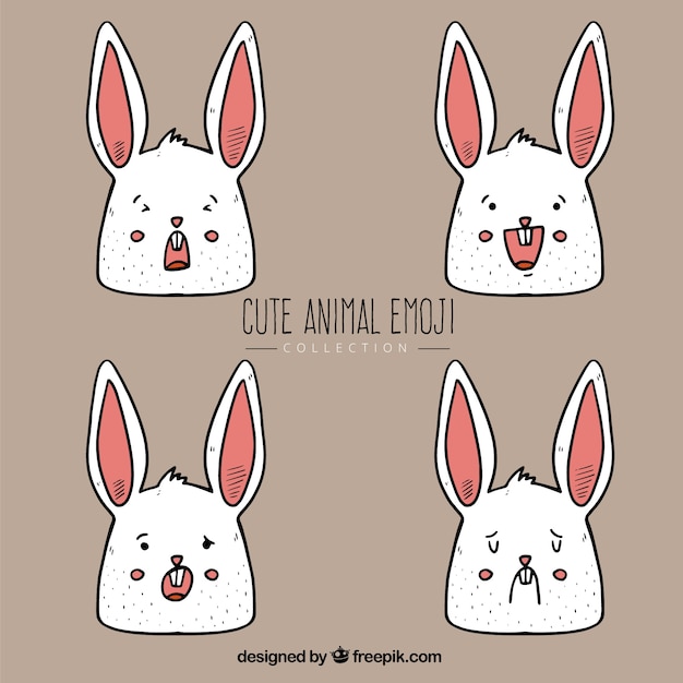 Free Vector hand-drawn pack of rabbit with four expressive faces