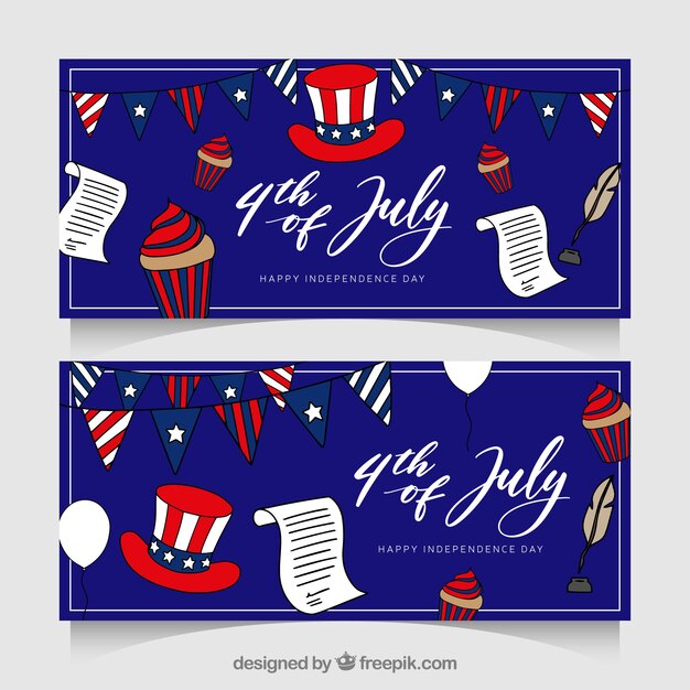 Hand drawn pack of usa indepence banners