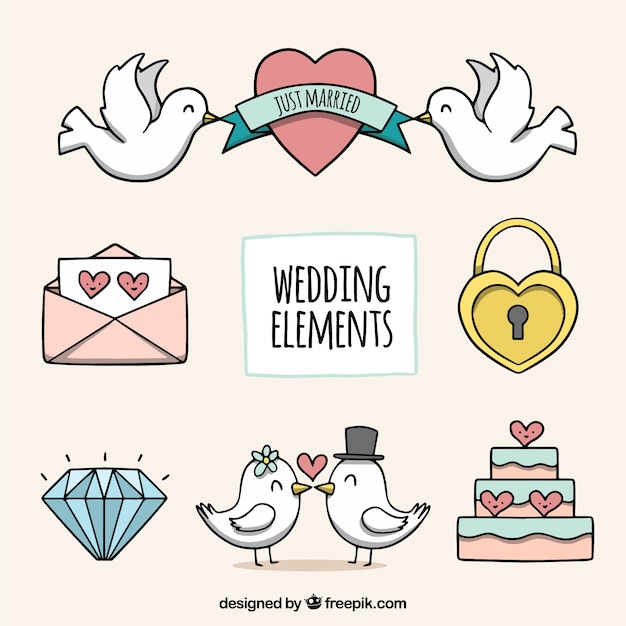 Free Vector hand drawn pack of wedding elements