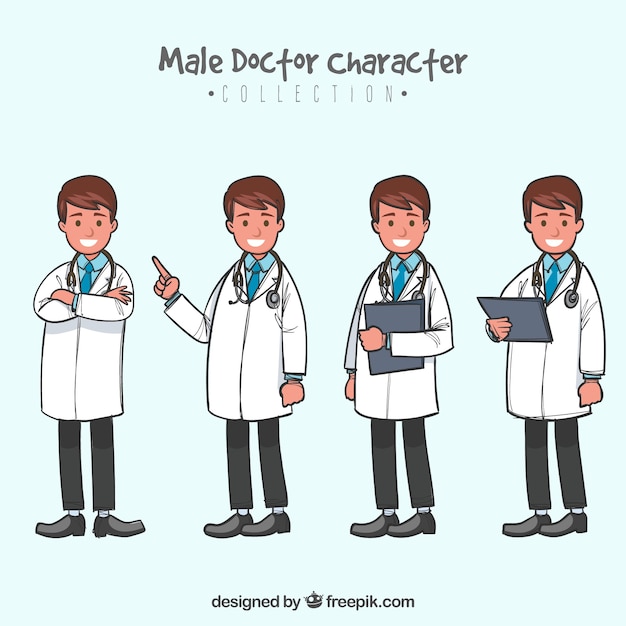 Free vector hand drawn pack with doctor wearing white coat