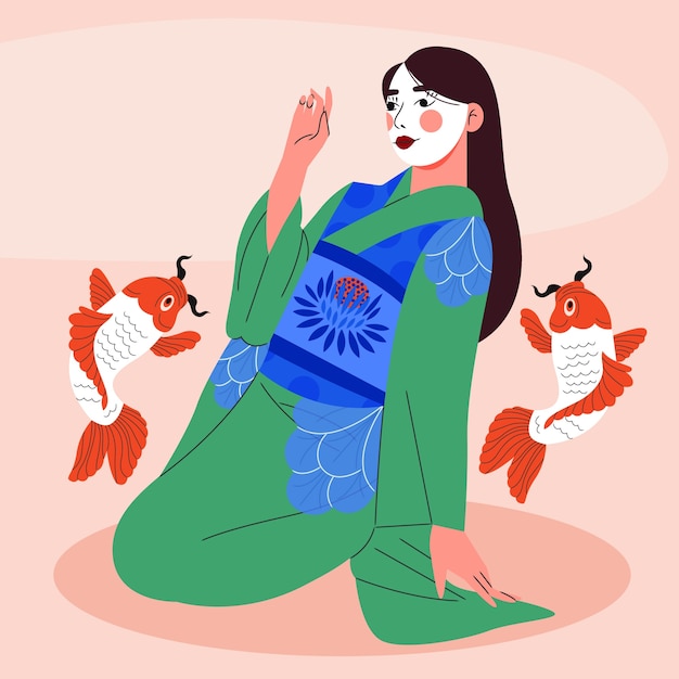 Free Vector hand drawn painted geisha illustration