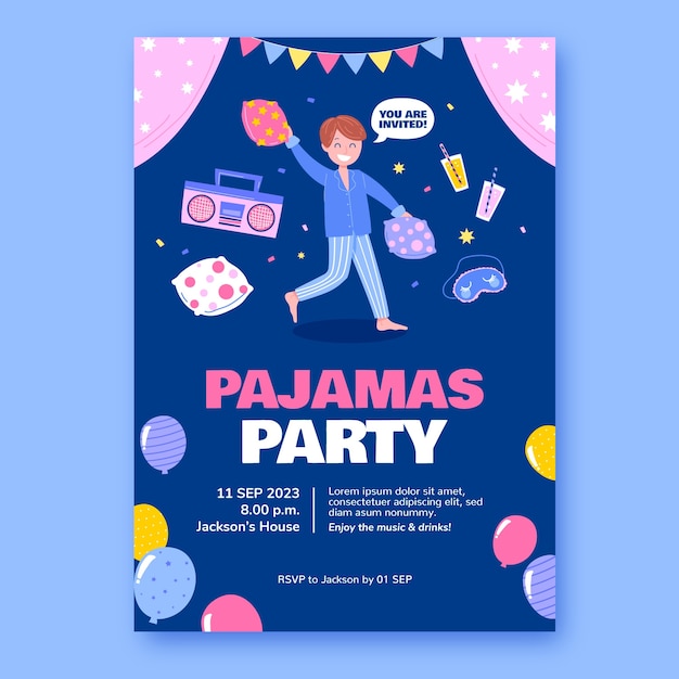 Hand drawn pajamas party invitation template