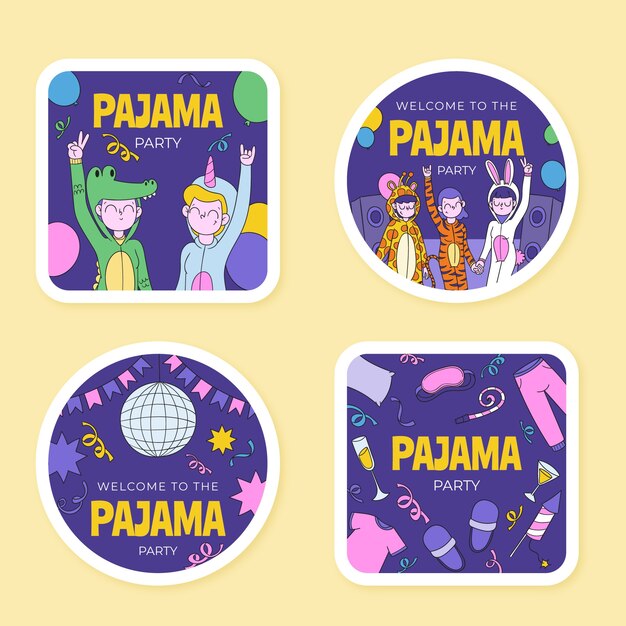 Hand drawn pajamas party labels  template