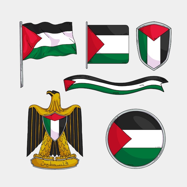 Free vector hand drawn palestine conflict national emblems