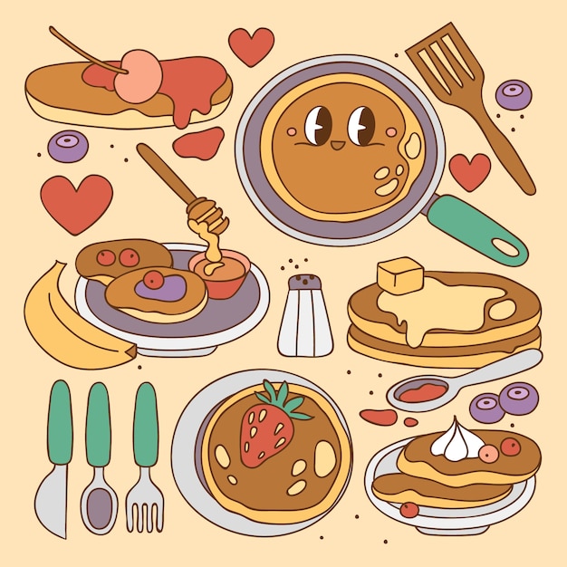 Free Vector hand drawn pancake day design elements collection