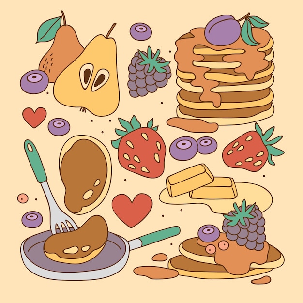 Free Vector hand drawn pancake day design elements collection