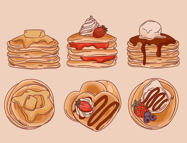 Hand drawn pancake day elements collection