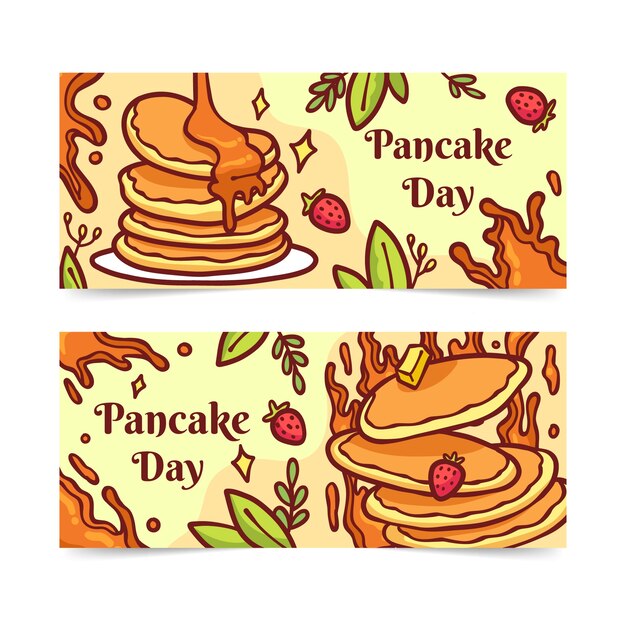 Hand drawn pancake day horizontal banners set