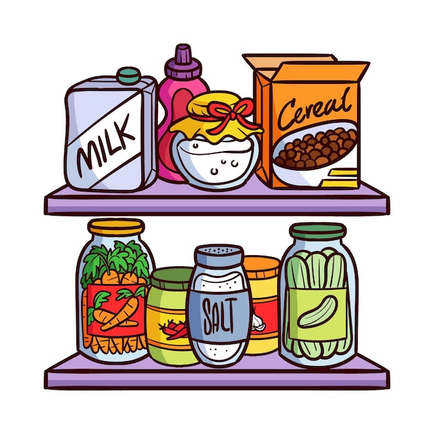 Free Vector hand drawn pantry with different foods pack