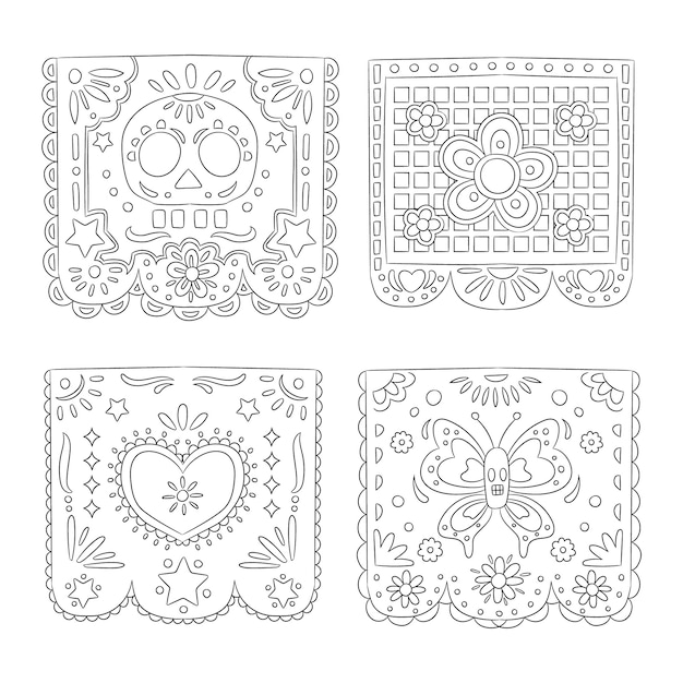 Hand drawn papel picado coloring page illustration