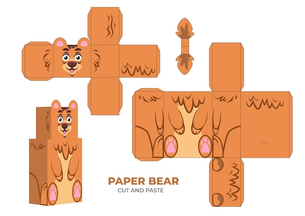 Hand drawn papercraft template with bear