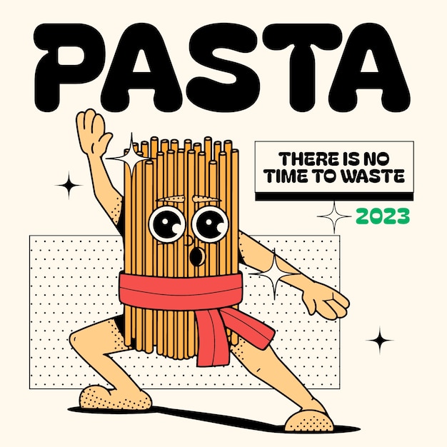 Hand drawn pasta cartoon illustration