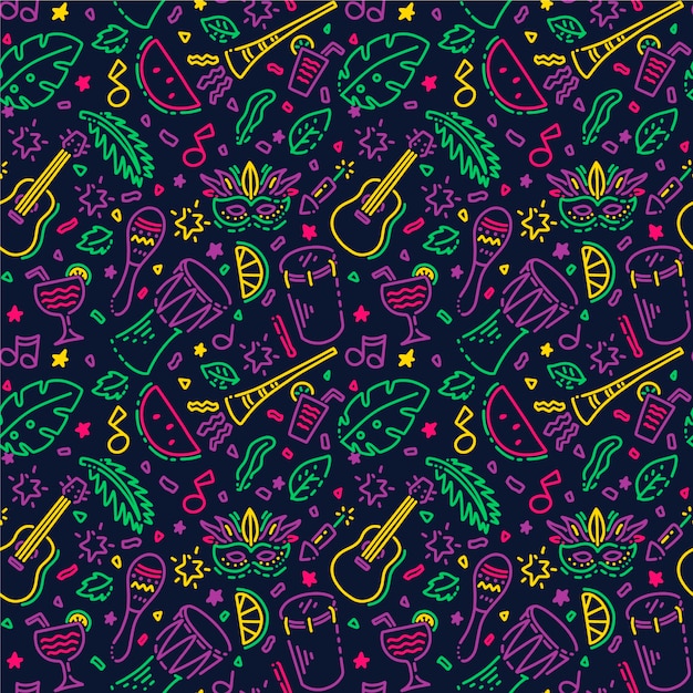 Hand-drawn pattern theme for brazilian carnival