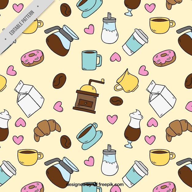 Hand-drawn pattern with coffee items