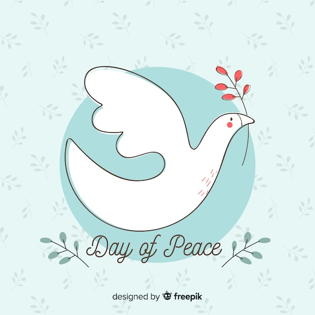 Hand drawn peace day background with dove