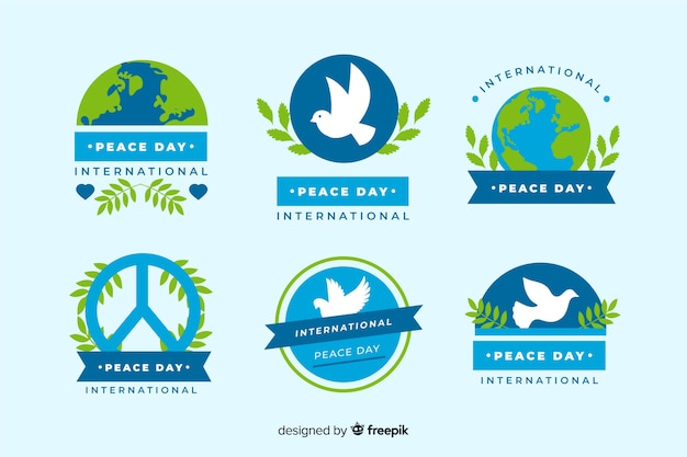 Free Vector hand drawn peace day badge collection