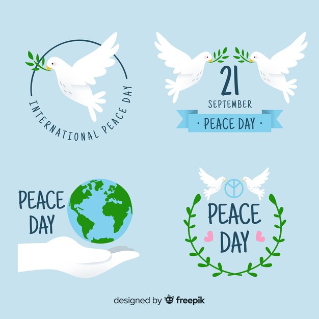 Hand drawn peace day badge collection