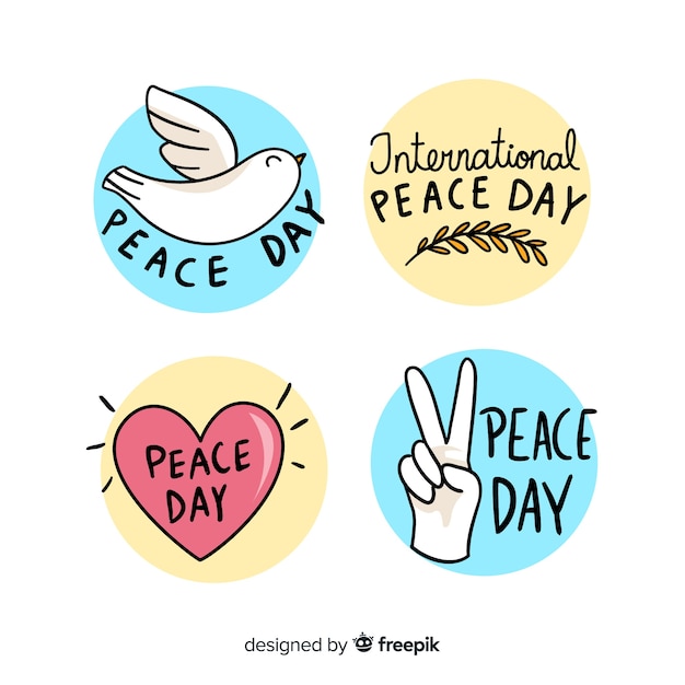 Free Vector hand drawn peace day badge collection