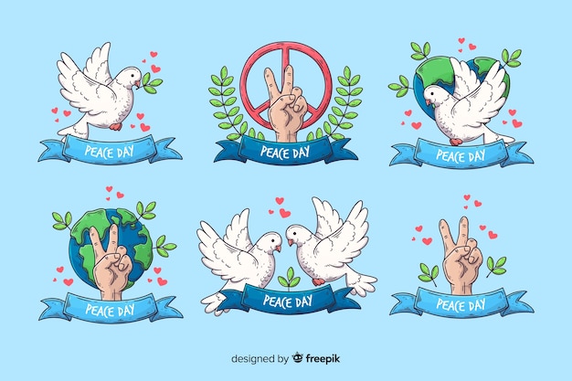 Hand drawn peace day badge collection