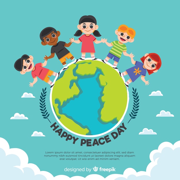 Free vector hand drawn peace day composition with children holding hands