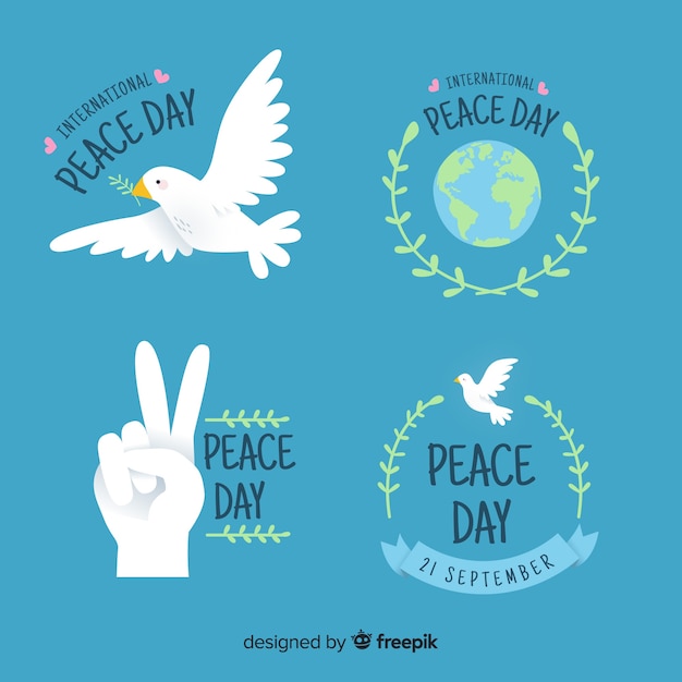 Free vector hand drawn peace day label collection