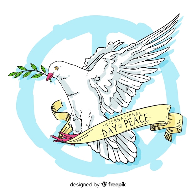 Hand drawn peace day with a dove