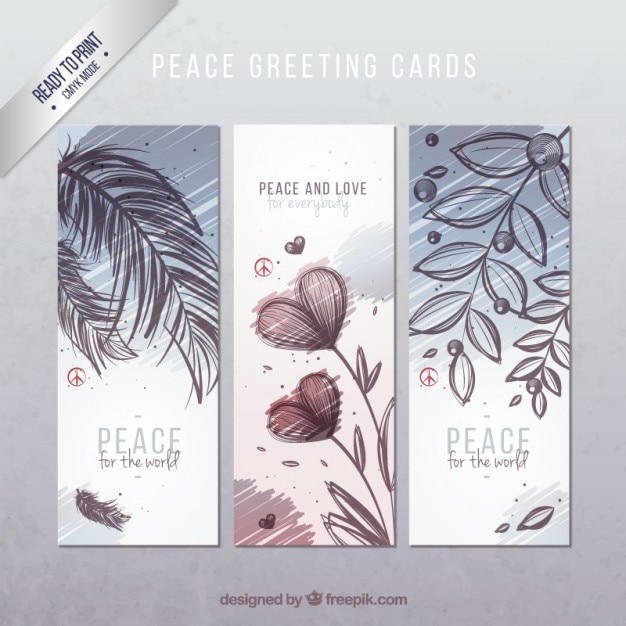 Free Vector hand drawn peace an love greeting cards