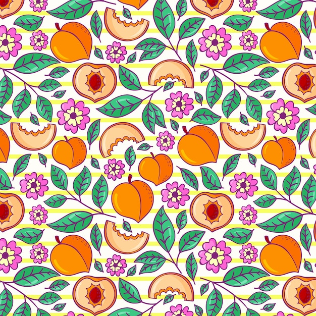 Hand drawn peach fruit pattern design