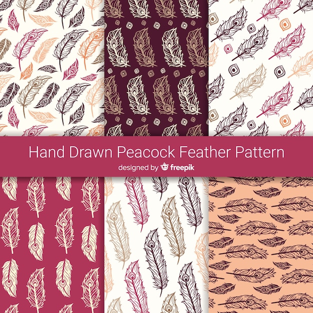 Free vector hand drawn peacock feather pattern collection