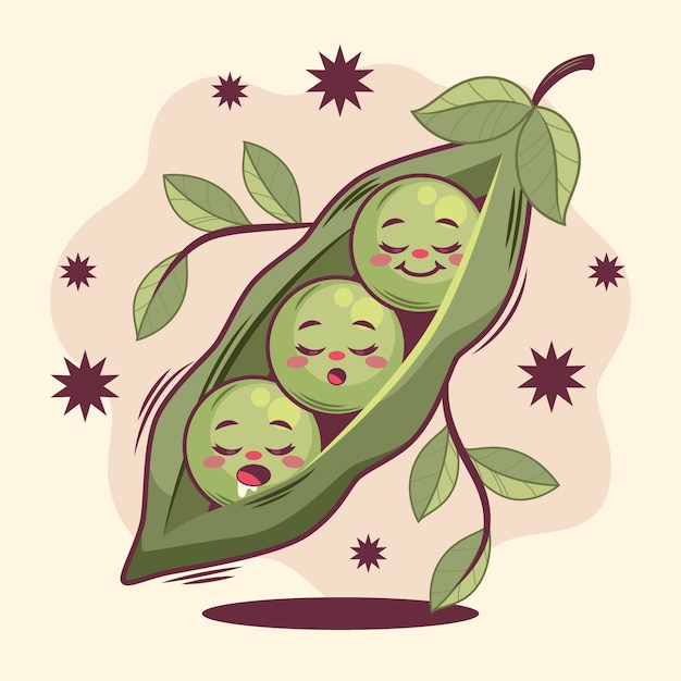 Hand drawn peas cartoon illustration