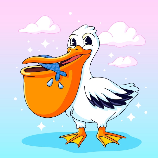 Free Vector hand drawn pelican  cartoon illustration